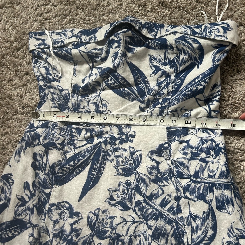 Abercrombie & Fitch White Strapless Midi Dress with Blue Floral Print - Picture 10 of 10